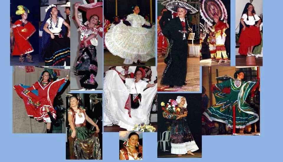 Collage di Susana Moraleda in costumi di danza messicana